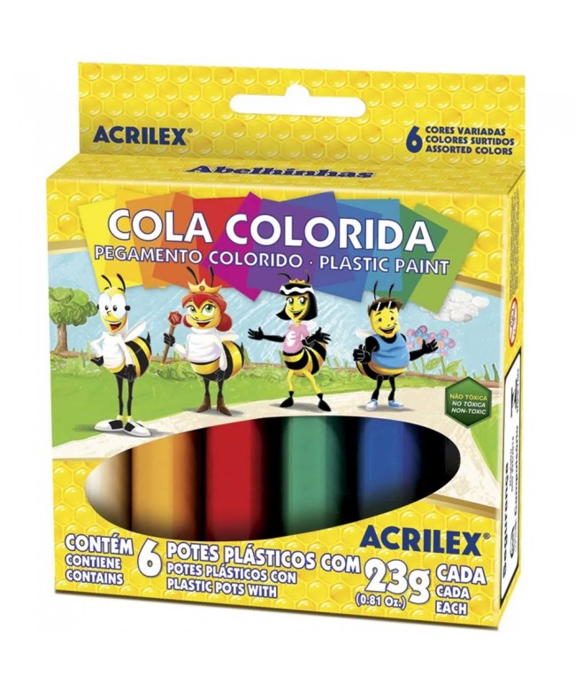 Cola colorida caixa com 6 cores - Acrilex